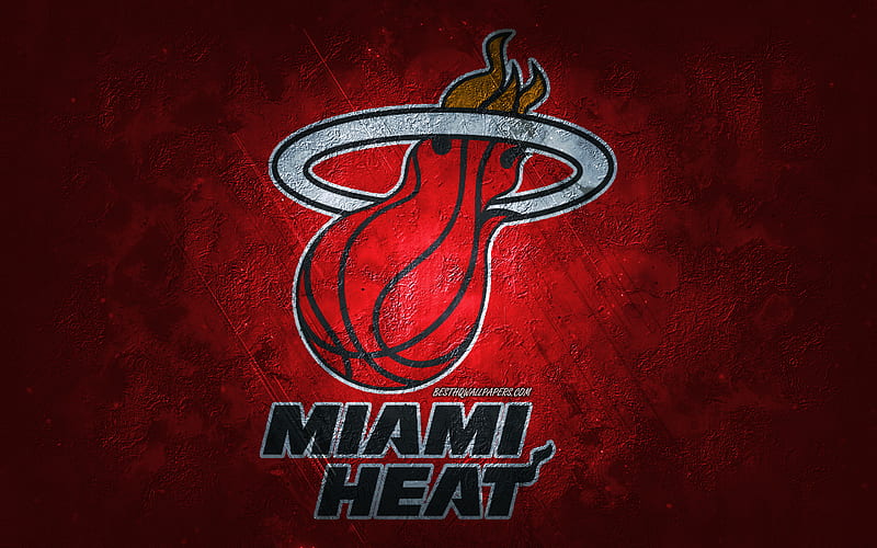 Miami Heat, American basketball team, red stone background, Miami Heat logo, grunge art, NBA, basketball, USA, Miami Heat emblem, HD wallpaper