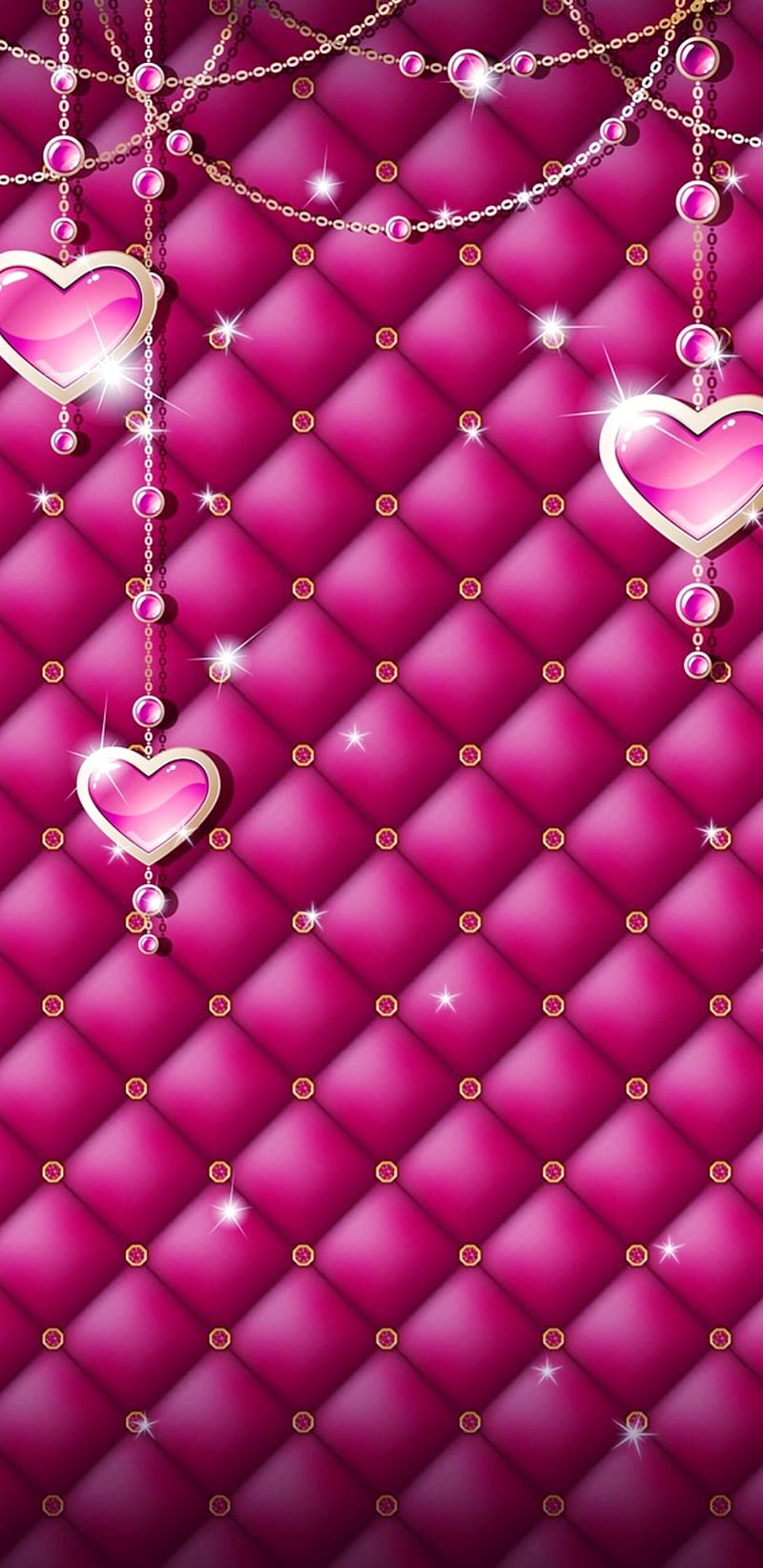 Charming Hearts, chains, girly, gold, heart, padded, pink, pretty, HD phone wallpaper
