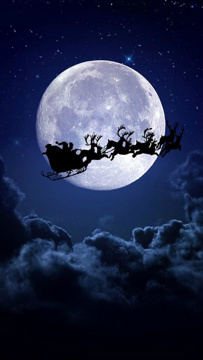 Santa Claus, christmas, moon, HD phone wallpaper