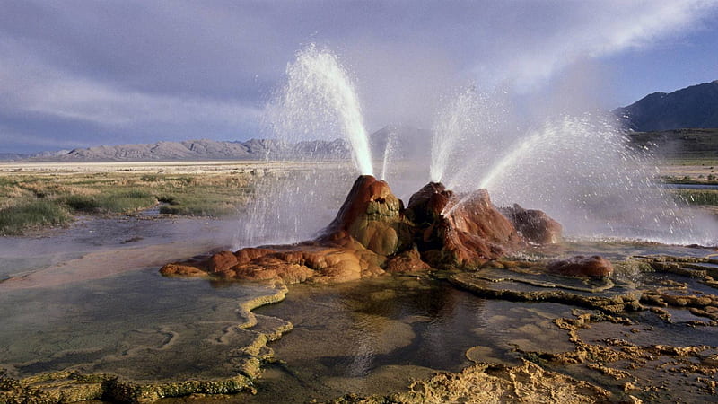 fly geyser black rock desert nevada, fountain, desert, pool, geyser, HD wallpaper