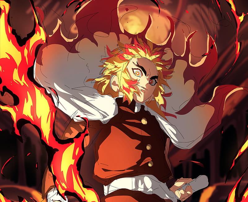 Kyojuro Rengoku Anime Demon Slayer Fire Kimetsu No Yaiba Hd Wallpaper Peakpx