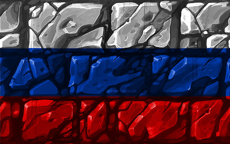 Russian flag, brickwall European countries, national symbols, Flag of Russia, creative, Russia, Europe, Russia 3D flag, HD wallpaper