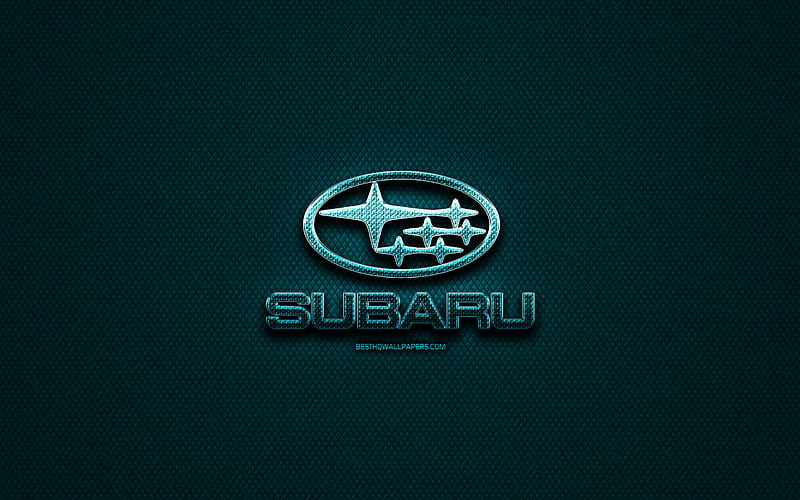 Subaru glitter logo, cars brands, creative, blue metal background, Subaru logo, brands, Subaru, HD wallpaper