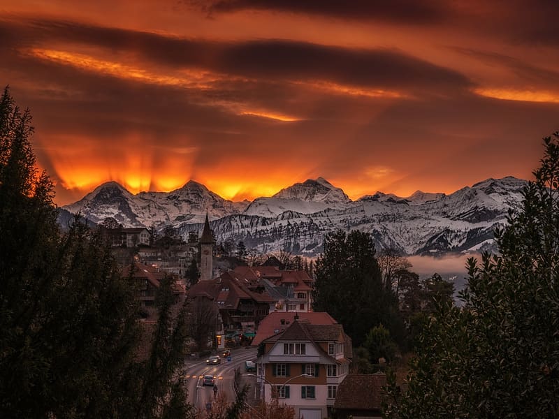 Bern Switzerland sunrise, Bern, napkelte, falu, svajc, hazak, HD wallpaper