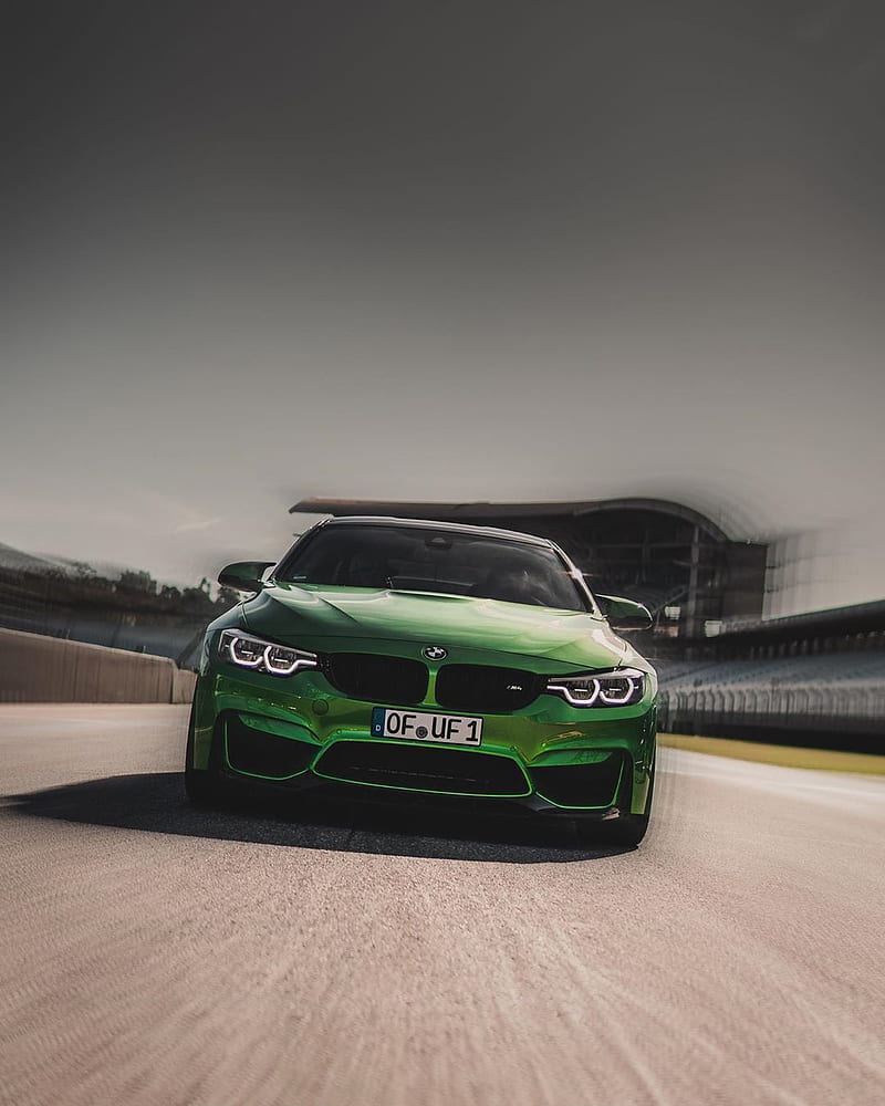 BMW M4, car, coupe, f82, green, m power, race track, vehicle, HD phone wallpaper