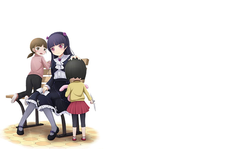 Family, kuroneko, anime, sisters, chair, girls, HD wallpaper