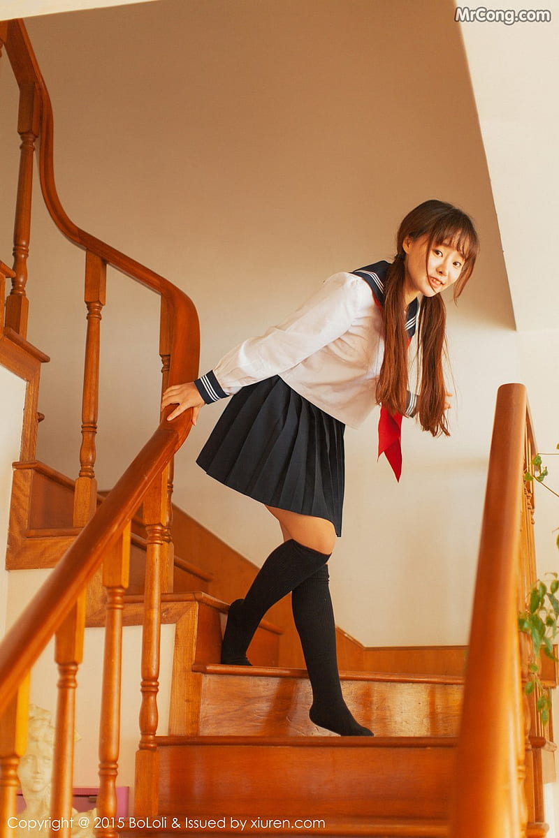 red tie, schoolgirl uniform, looking at viewer, long hair, Asian, model, tiptoe, HD phone wallpaper