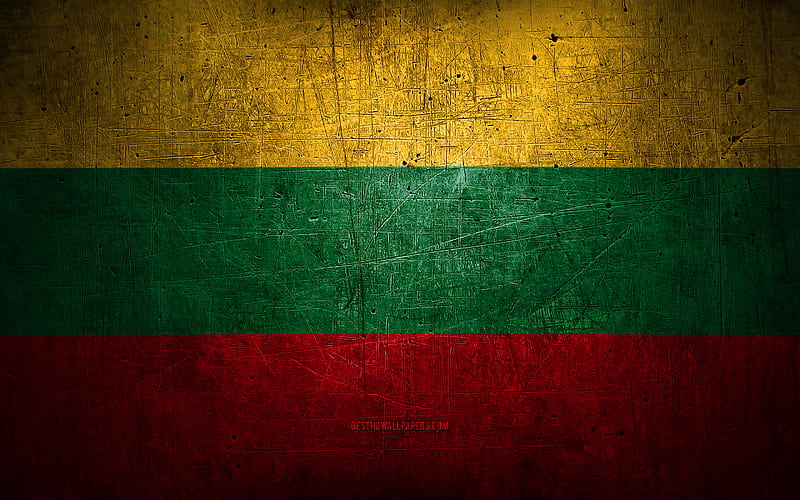 Lithuanian metal flag, grunge art, European countries, Day of Lithuania, national symbols, Lithuania flag, metal flags, Flag of Lithuania, Europe, Lithuanian flag, Lithuania, HD wallpaper