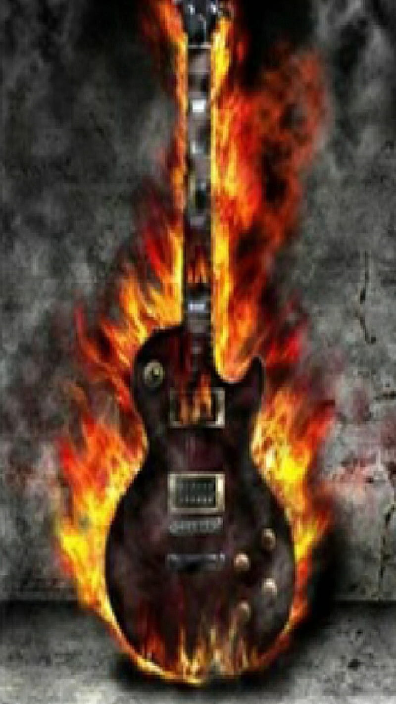 Up in Flames, fire, guitar, hard, hobby, music, rock, roll, HD phone wallpaper