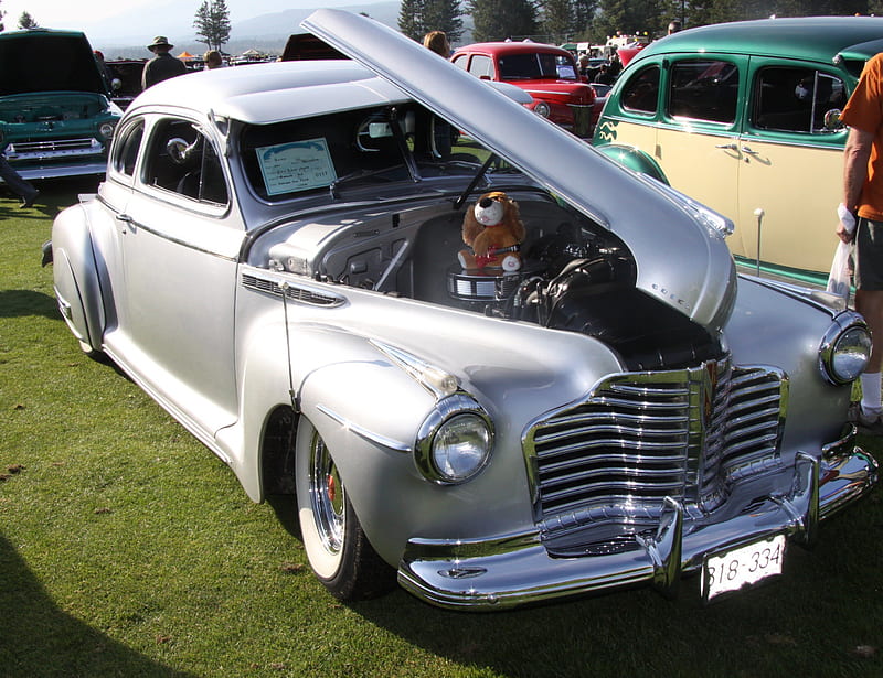 1941 Buick Special Estate, nickel, graphy, Buick, headlights, engine, silver, HD wallpaper
