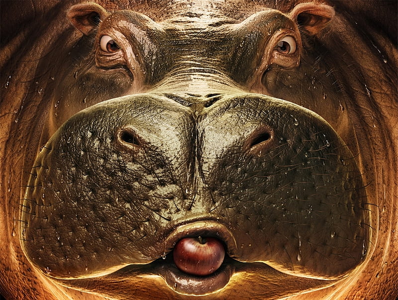 Funny Hippo, hippo, tongue, humor, puzzle, funny, jigsaw, HD wallpaper