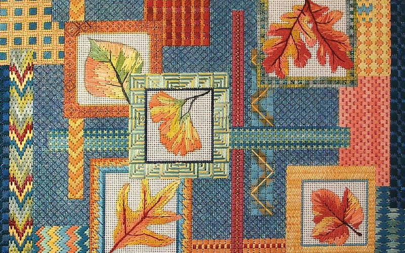 Autumn Leaves, autumn, leaves, collage, handiwork, needlework, HD wallpaper