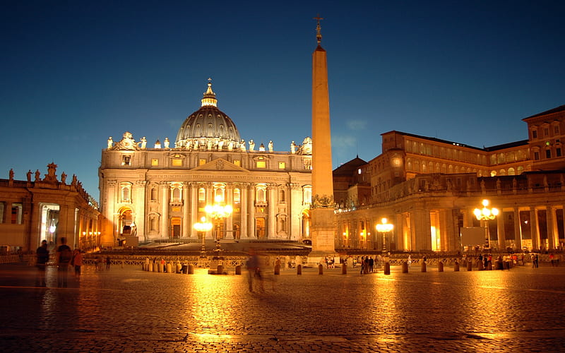 St Peter's at Night, architecture, religious, bonito, basilica, lights, night, HD wallpaper