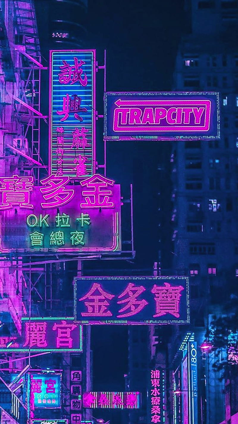 Trap City , lights, music, night, purple, trap music, HD phone wallpaper