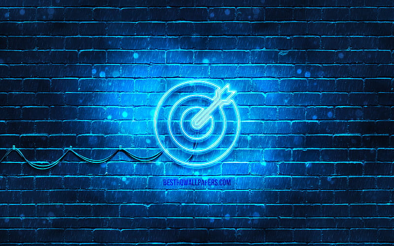 Goal neon icon blue background, neon symbols, Goal, creative, neon icons, Goal sign, business signs, Goal icon, business icons, HD wallpaper