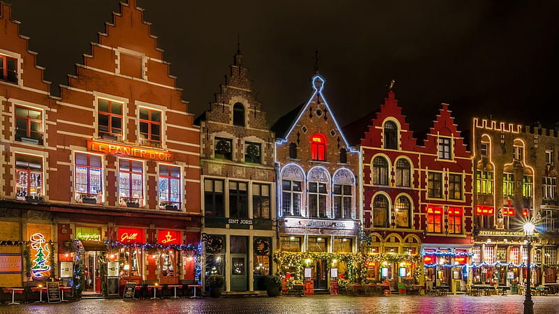 Bruges, Belgium at Night, architecture, belgium, Bruges, cityscape, HD wallpaper