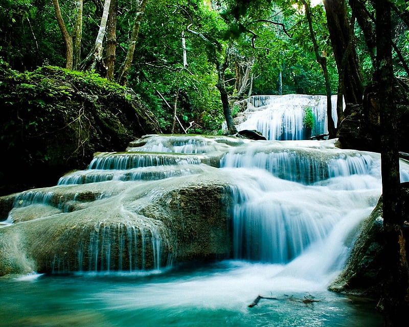 Erawan falls, nature, np, thailand, waterfalls, HD wallpaper