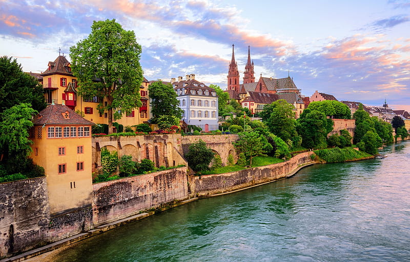 river, building, Switzerland, Basel for , section город, HD wallpaper