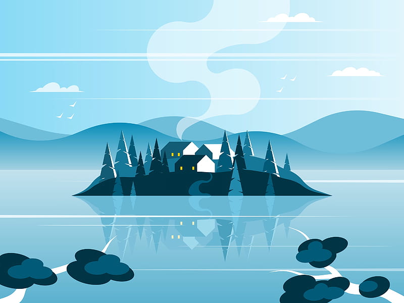 island, homes, nature, art, vector, HD wallpaper