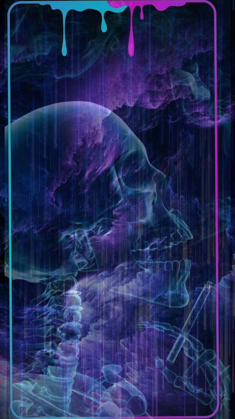 Zephyr, blue, cloud, cool, drip, green, red, scull, smoke, smoking skull, space, HD phone wallpaper