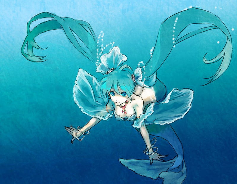 Miku Is A Mermaid Vocaloid Pretty Miku Mermaid Cristal Cute 01 Hatsune Hd Wallpaper