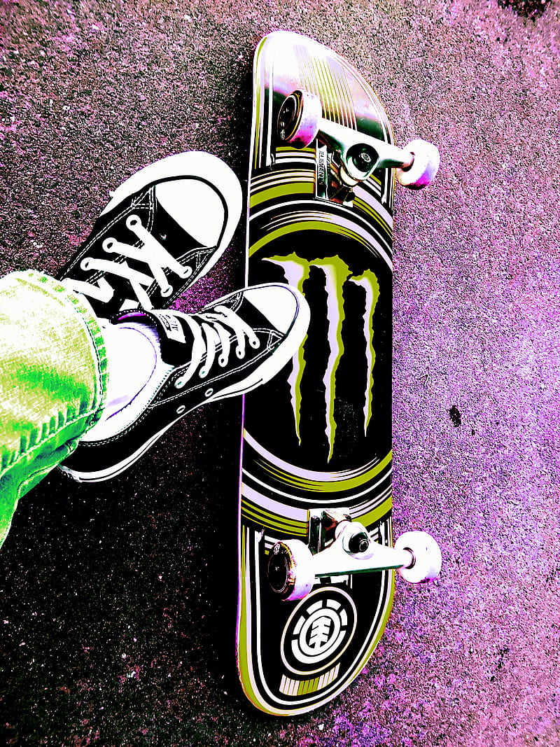 Skater , allstar, black, board, converse, element, green, monster, purple, skateboard, star, HD phone wallpaper