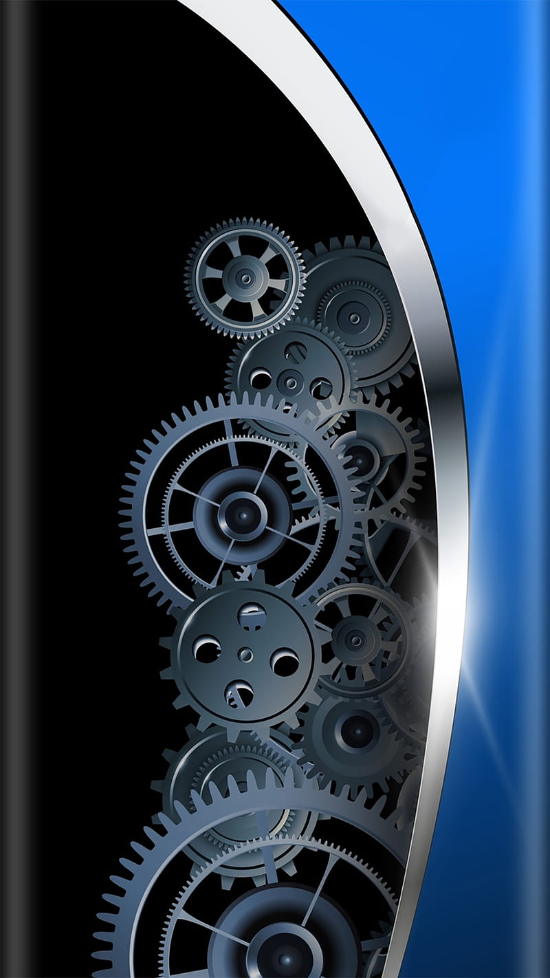 Abstract, beauty, black, blue, edge design, gears, s7, silver, HD phone wallpaper