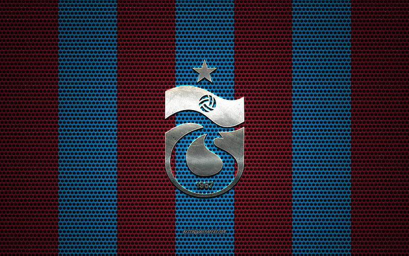 Trabzonspor logo, Turkish football club, metal emblem, red-blue metal mesh background, Super Lig, Trabzonspor, Turkish Super League, Trabzon, Turkey, football, HD wallpaper