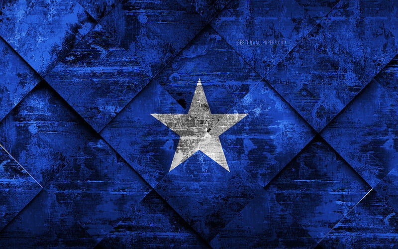 Flag of Somalia grunge art, rhombus grunge texture, Somalia flag, Africa, national symbols, Somalia, creative art, HD wallpaper