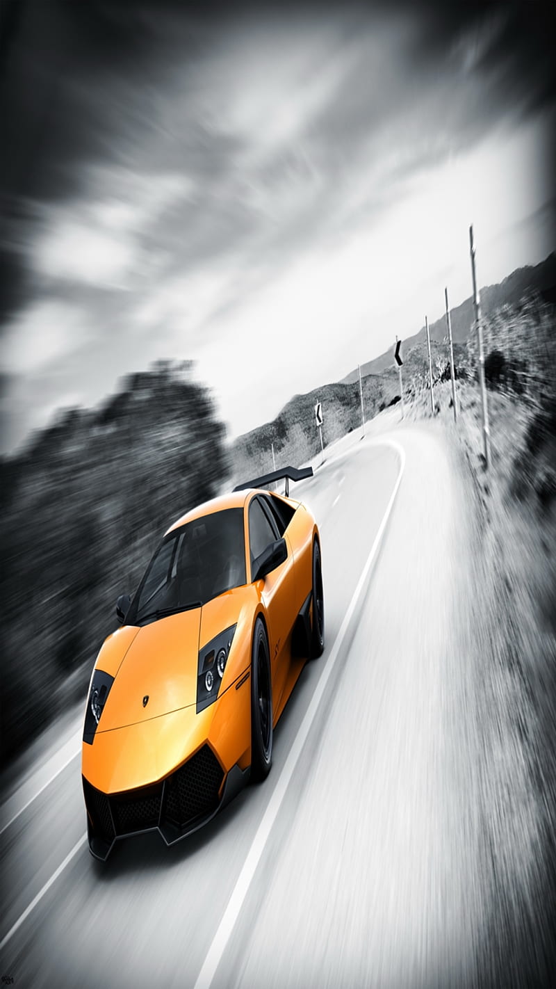 Orange Lamborghini, awesome, calm, car, cool, dark, lovely, nice, road