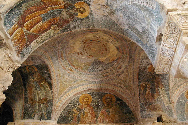 Church 14th century, Pelopponesos, Greece, arch, wallpainting, fresco, ceiling, HD wallpaper