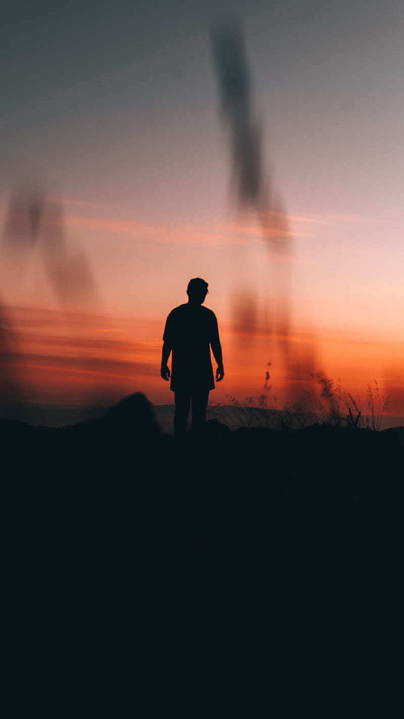 man, loneliness, alone, silhouette, sunset, dark, HD phone wallpaper