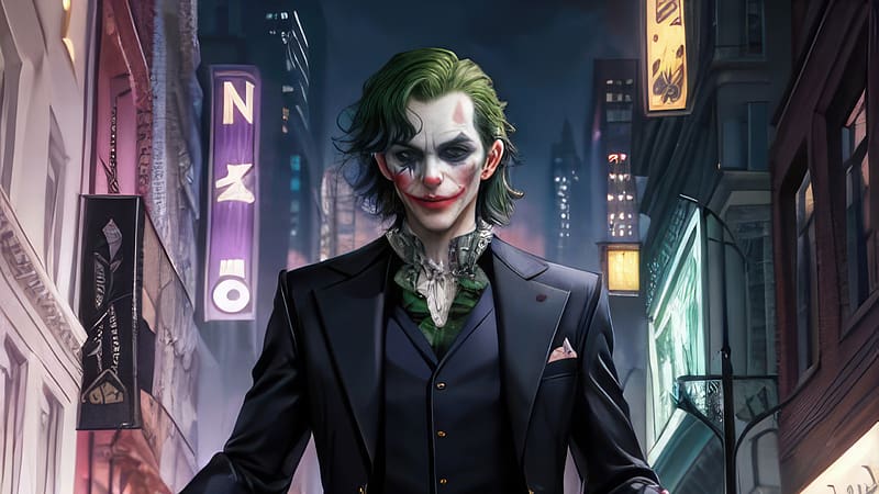 Joker Walking In Gotham City, joker, superheroes, artwork, digital-art, artist, deviantart, HD wallpaper