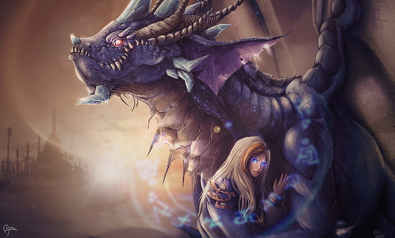 dragon, woman, kalecgos and jaina, world of warcraft, Games, HD wallpaper
