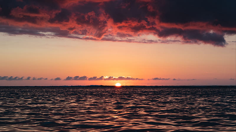/ horizon, sunset, sea, waves, sky, clouds, dark, island, reunion, france, HD wallpaper