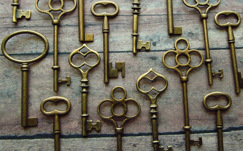 Keys, old key, old keys, old, wood, key, HD wallpaper