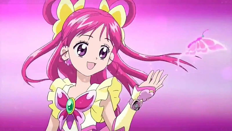Cure Dream, pretty, bonito, adorable, sweet, magical girl, nice, pretty cure, butterfly, anime, beauty, anime girl, long hair, pink, female, lovely, smile, smiling, happy, cute, kawaii, girl, precure, pink hair, HD wallpaper