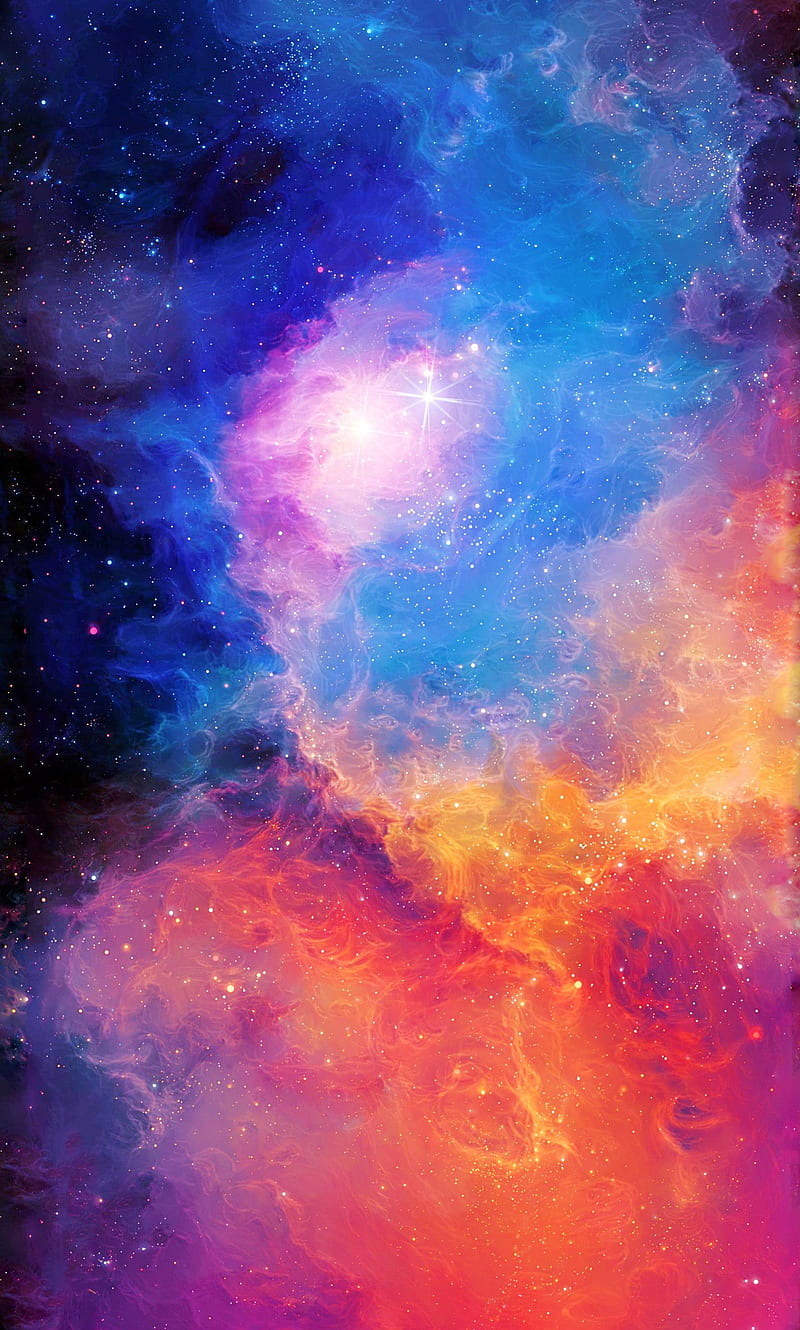 Nebula, clouds, fire, galaxy, outer space, rainbow, space, stars, sun, HD phone wallpaper
