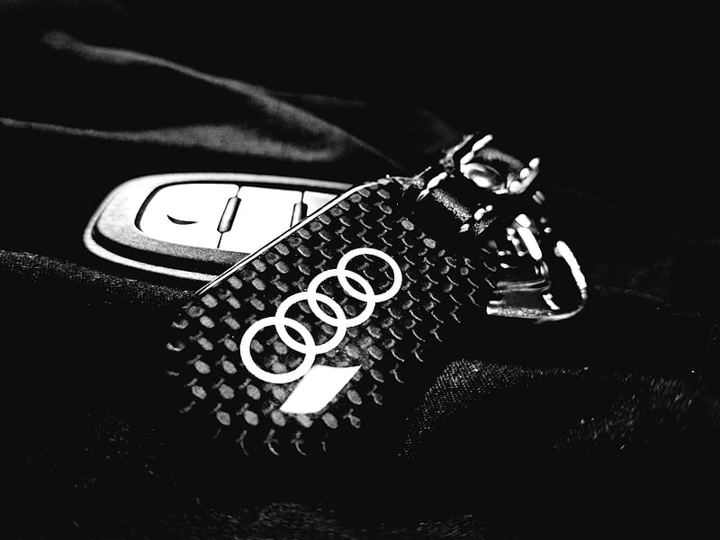 Audi keychain, black, car, logo, HD wallpaper