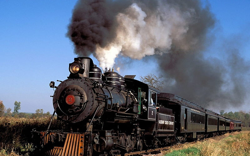 Steam Train, railroad, locomotive, waggons, steam, vintage, HD wallpaper