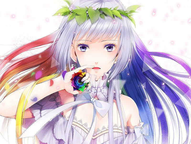 Rainbow girl, bishoujo, anime, color flower, pretty girl, colorful girl,  long hair, HD wallpaper | Peakpx