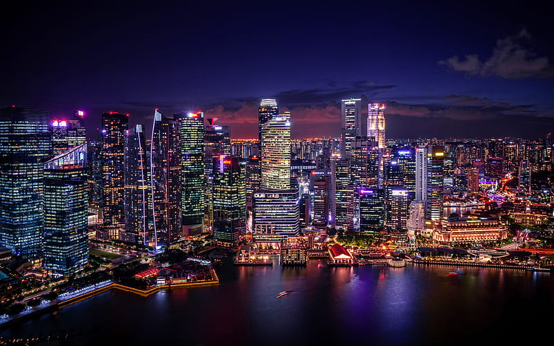 Singapore at night, nightscapes, Marina Bay Sands, skyscrapers, Singapore, modern buildings, Asia, Singapore, HD wallpaper