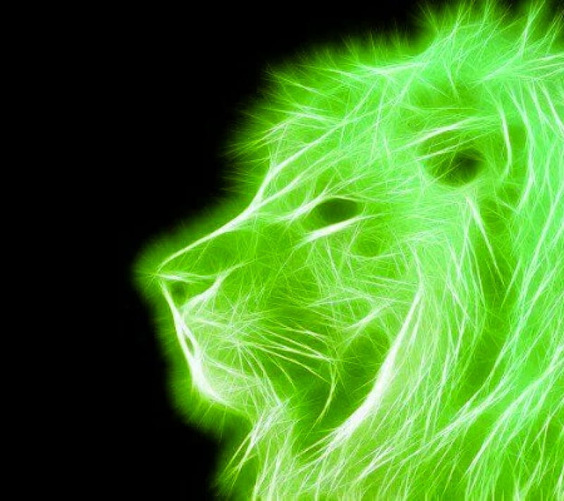 Green Lion Fractal, animals, big cats, lions, HD wallpaper