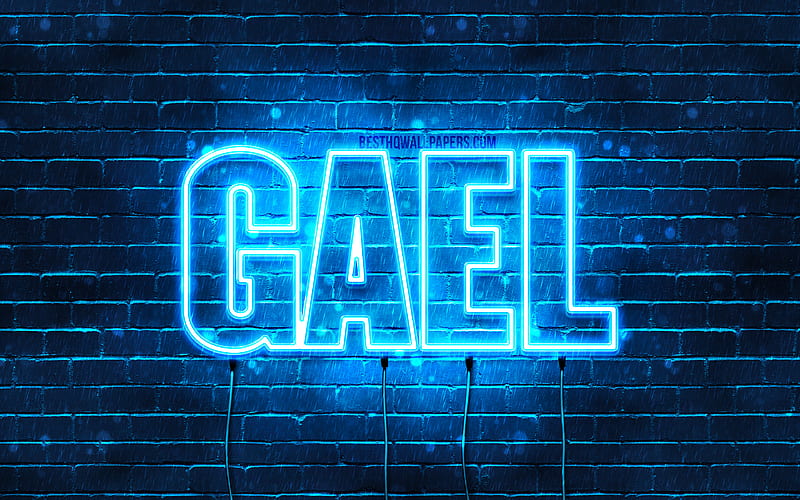 Gael with names, horizontal text, Gael name, blue neon lights, with Gael name, HD wallpaper