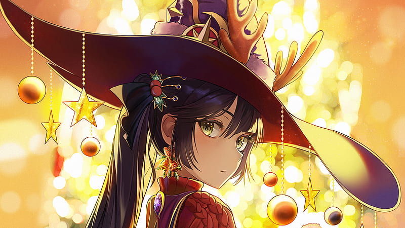 Mona With Ornaments Decorated Hat Genshin Impact, HD wallpaper