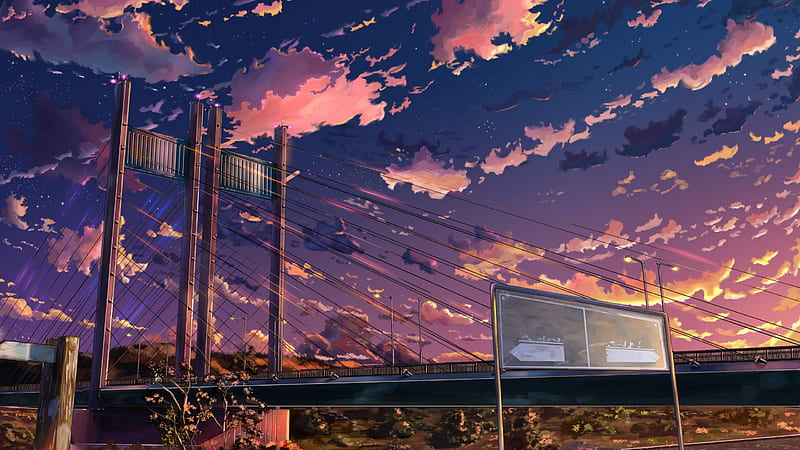 Anime, Original, Bridge, Sky, HD wallpaper