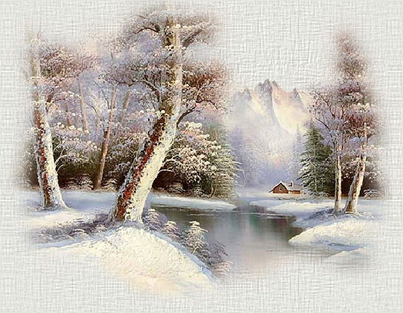 WINTER CABIN FEVER, snow, cottage, cabin, trees, winter, HD wallpaper