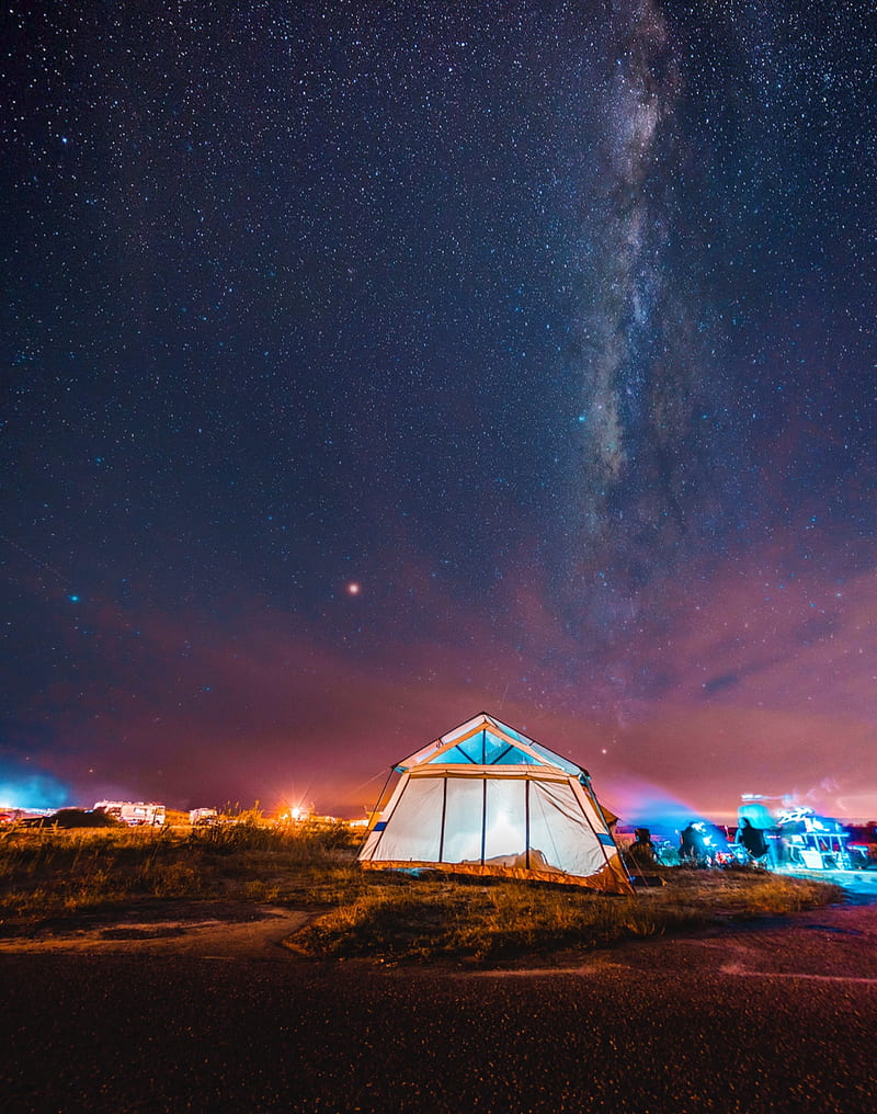 tent, night, starry sky, camping, HD phone wallpaper