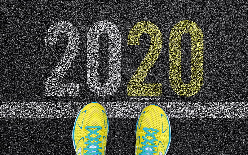 2020 New Year, asphalt, sports shoes, start of 2020, Happy New Year 2020, 2020 concepts, Happy New Year, HD wallpaper