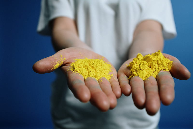 Of Yellow Powder On Person's Hand, HD wallpaper